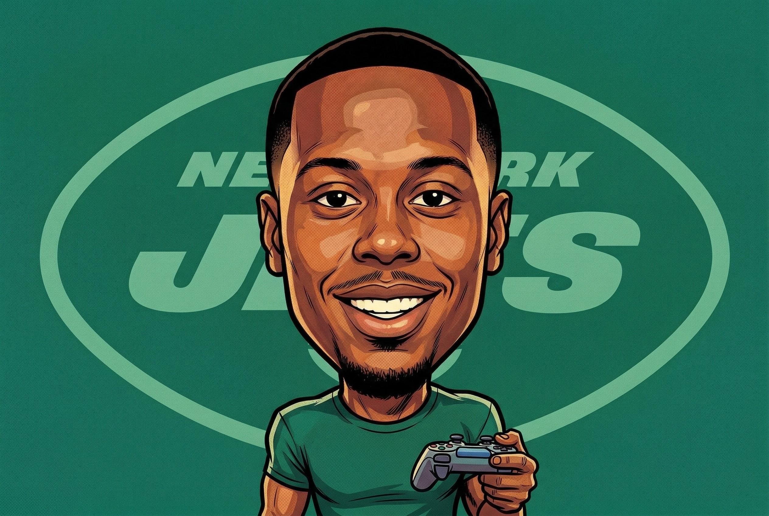 Comic-style portrait of Breece Hall